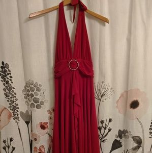 Red Halter Cocktail Dress w/ Asymmetrical Hem